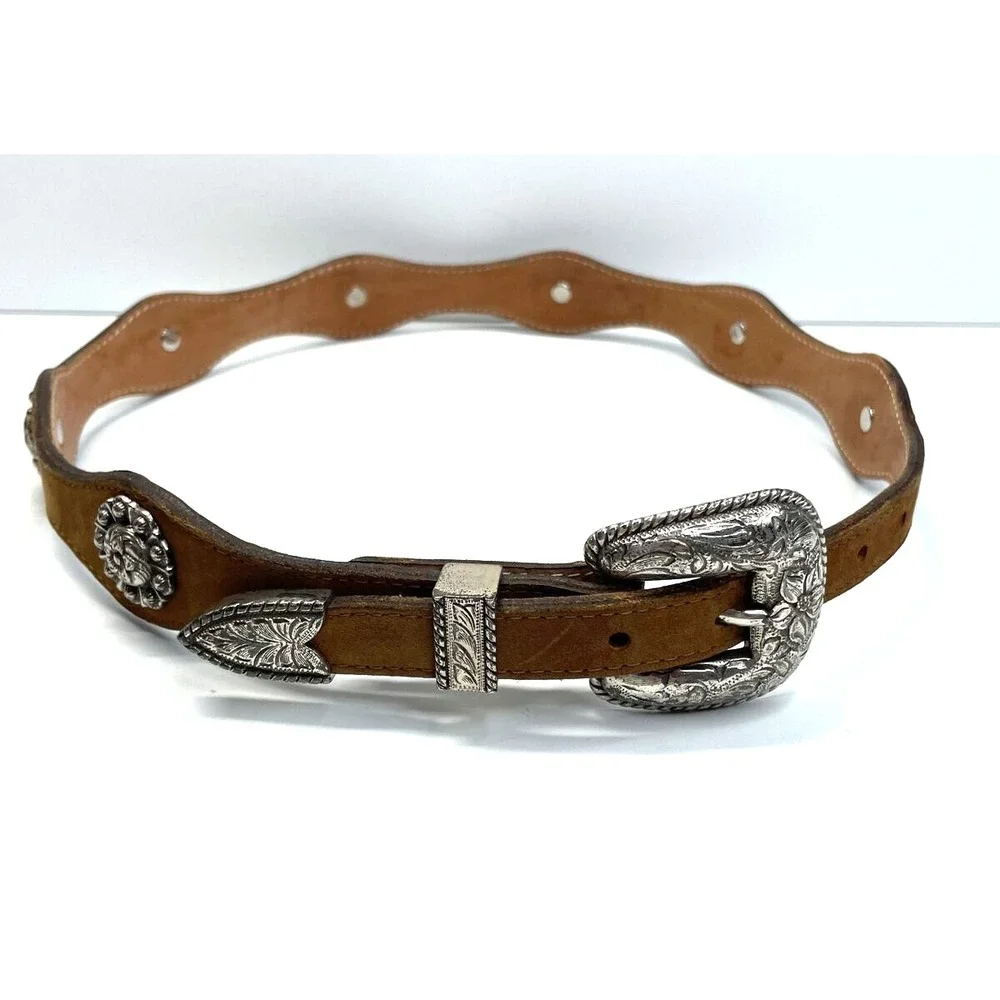 Texas Leather MFG. Western Scallop Concho Belt Genuine Leather USA Size 30 79151